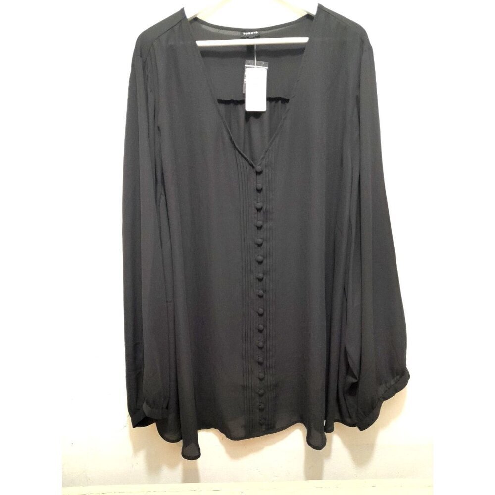 New Torrid Georgette Pintuck Button-Front Flowy Lightweight Blouse Black Size 6 - Picture 5 of 8